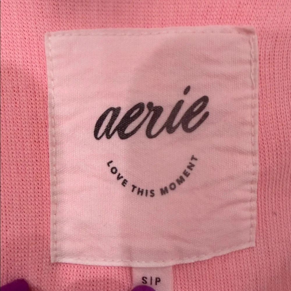 AERIE WOMEN PINK RIBBED LONG SLEEVE ZIP UP HOODIE JACKET WITH POCKETS SIZE SMALL